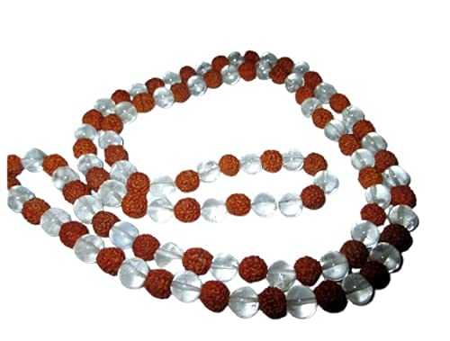 Rudraksha Rock Crystal 8 mm Japa Mala Prayer Beads Concentration Healing