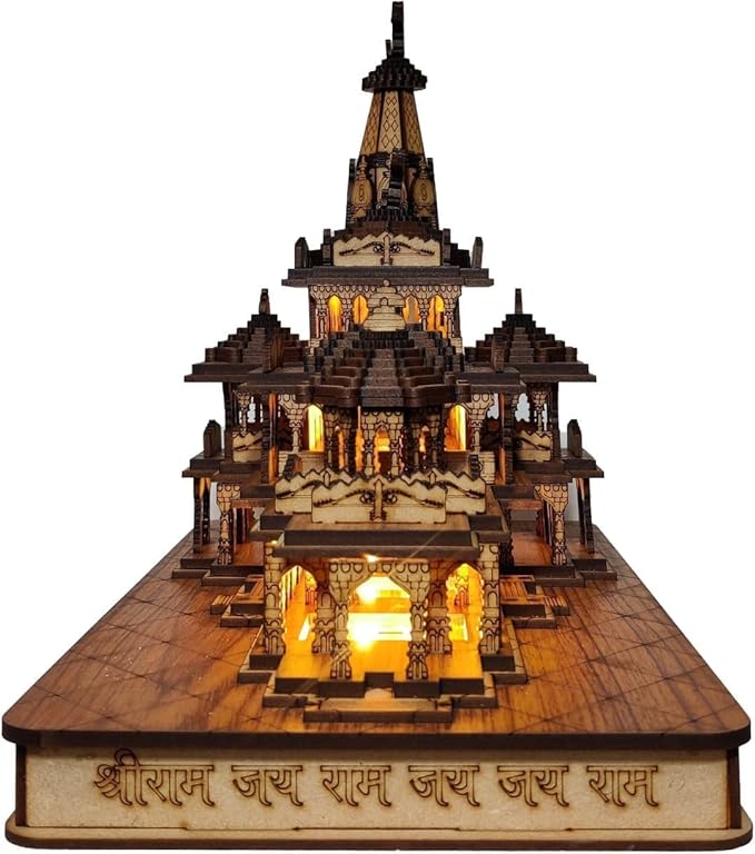 Handicraft Ram-Mandir-Ayodhya-3D-Model-Wooden-Temple- with- Light