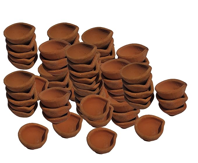 Pure Source India Natural Clay Traditional Diwali Ke Diye | Earthen Clay Diya | Mitti Ka Diva | Diyas for Pooja (Set of 24)