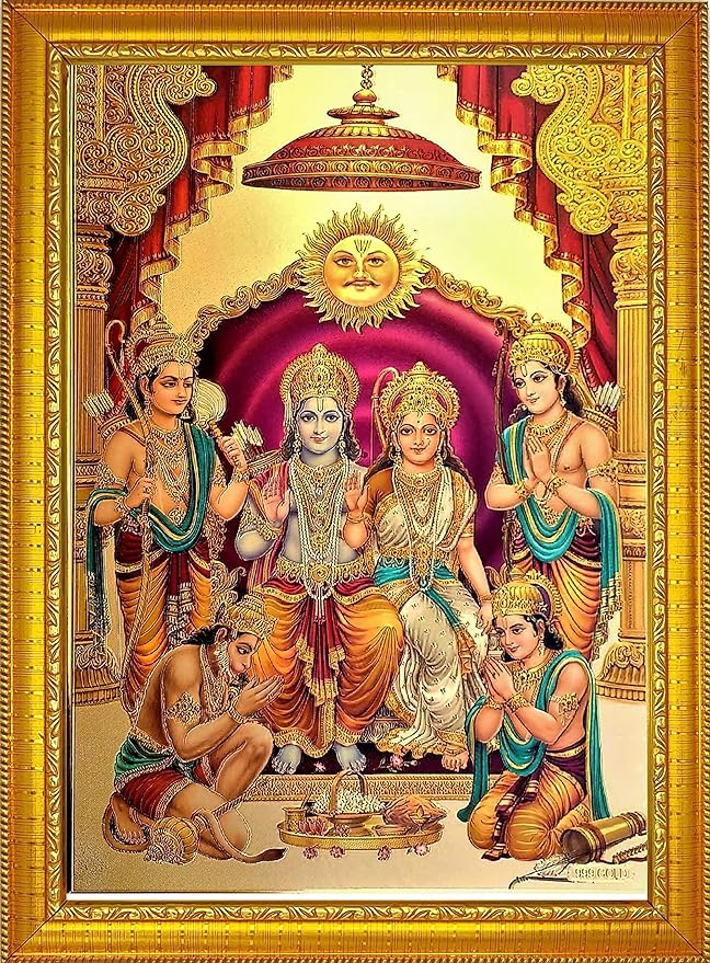 Handicraft Lord Shri Ram, Laxman, Sita and Hanuman Hindu God Wooden Photo Frame (23x32cm, Multicolour)Rectangular, Wall Mount